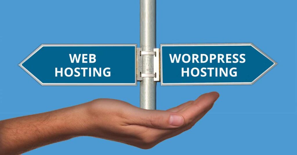 Image of a hand holding a pole with a sign for web hosting and WordPress hosting