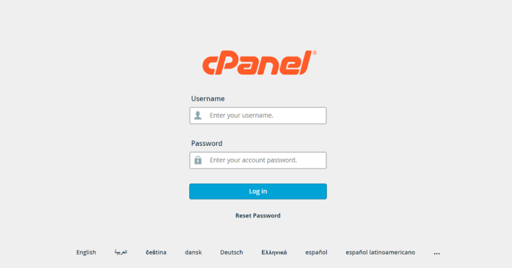 Image of cPanel login screen