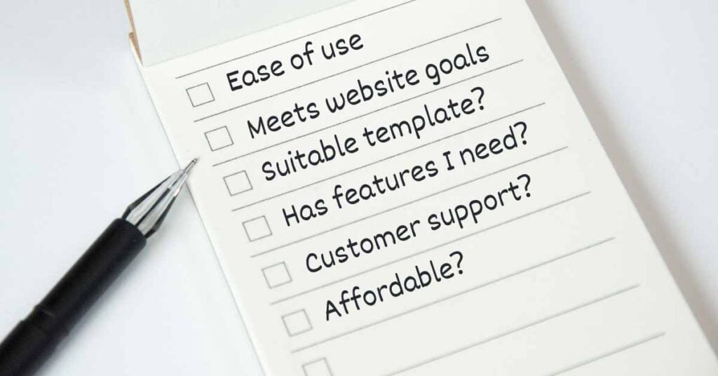 Image of checklist for choosing a website builder