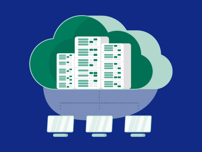Image of computers linking to a cloud representing what is shared hosting
