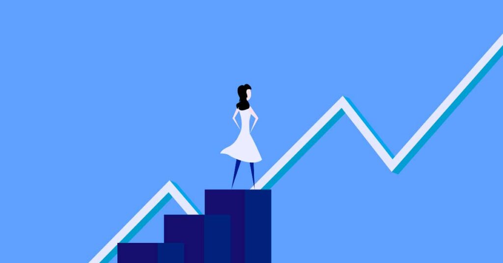 Woman standing at top of staircase looking at acceleration graph