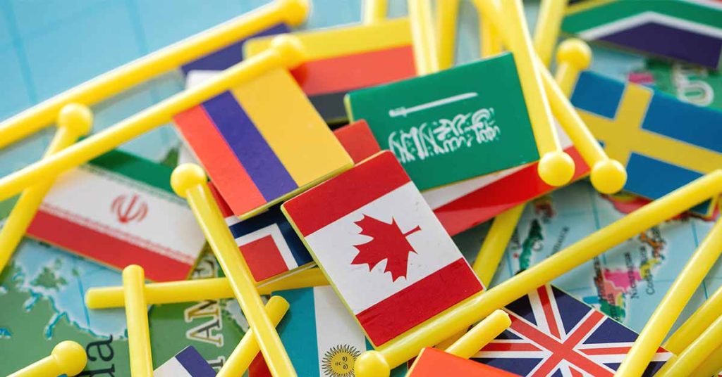 Collection of flags of different countries representing the different ccTLDs