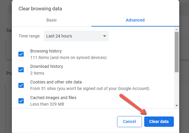 In Chrome - click the Clear data button