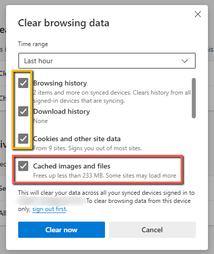 In Edge - select the types of information you want to clear