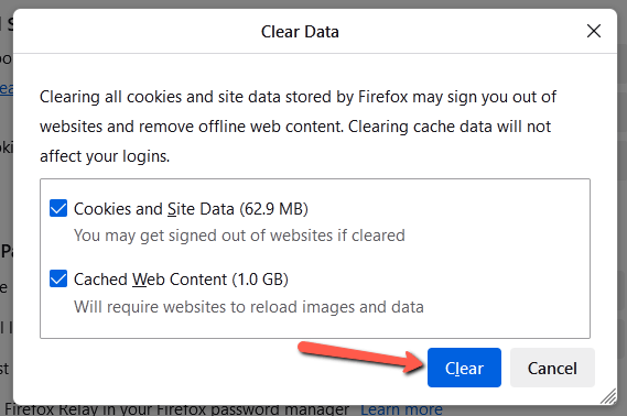 In Firefox - click the Clear button