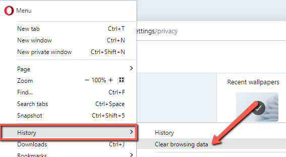 In Opera - click on Clear browsing data