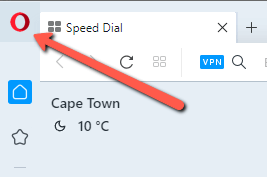 In Opera - open the menu at the top-left corner