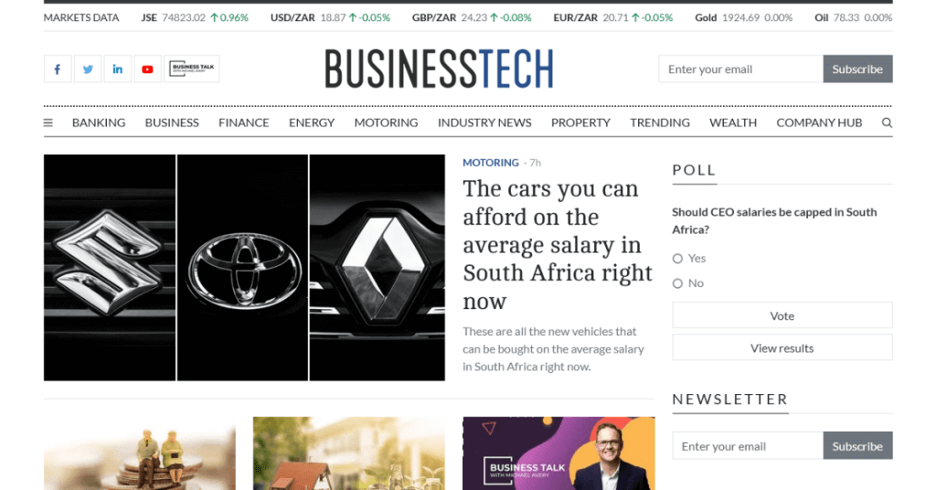 BusinessTech.co.za website home page