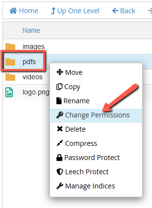 Select the folder then right-click and choose 'Change Permissions'